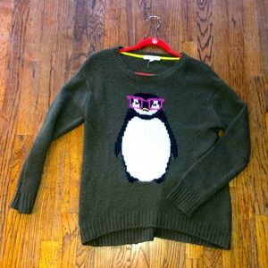 olive green penguin sweater
